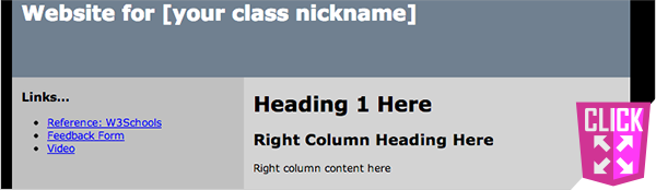 screenshot of basic webpage consisting of a header and two columns with sample text inside